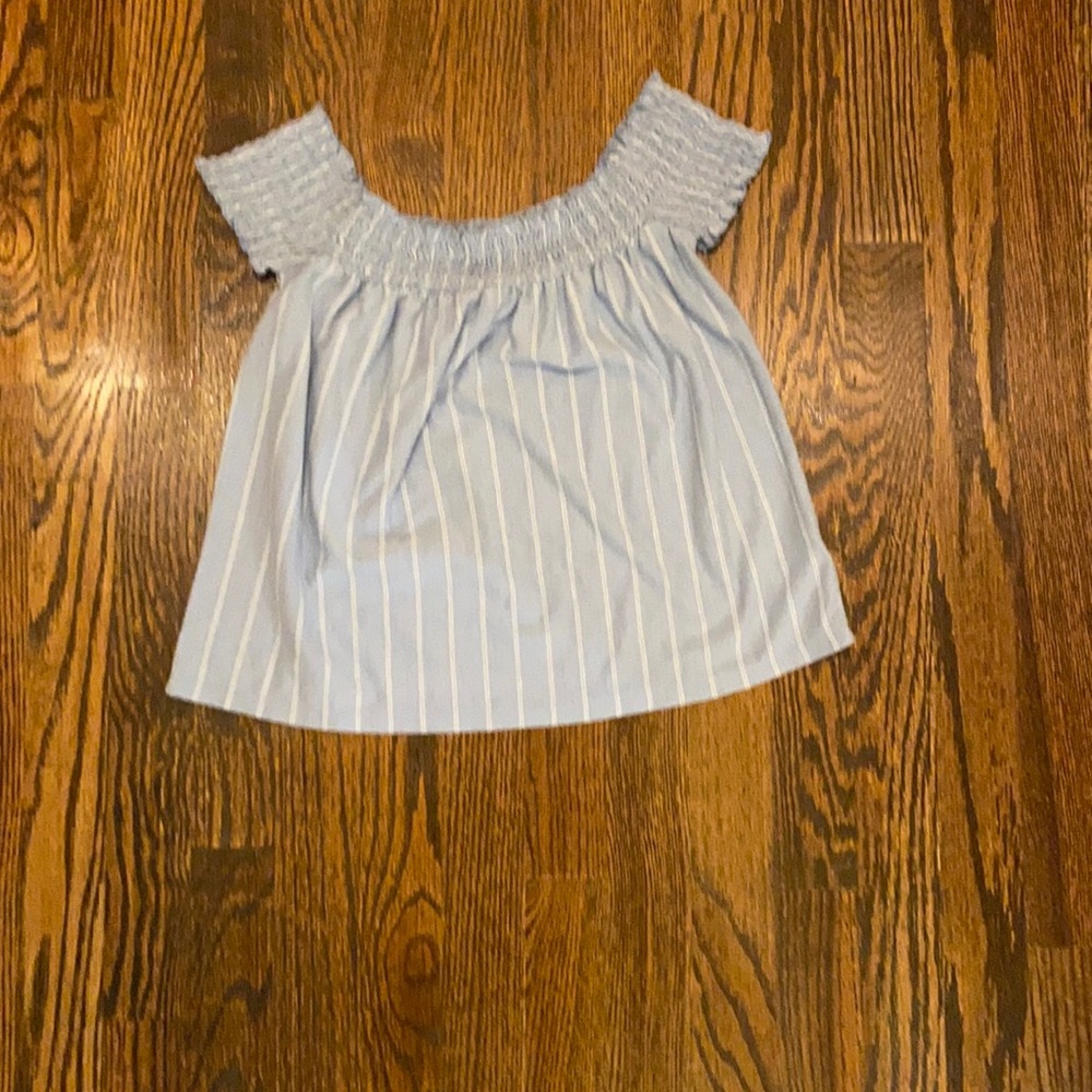American Eagle Blue Striped off the shoulder top
